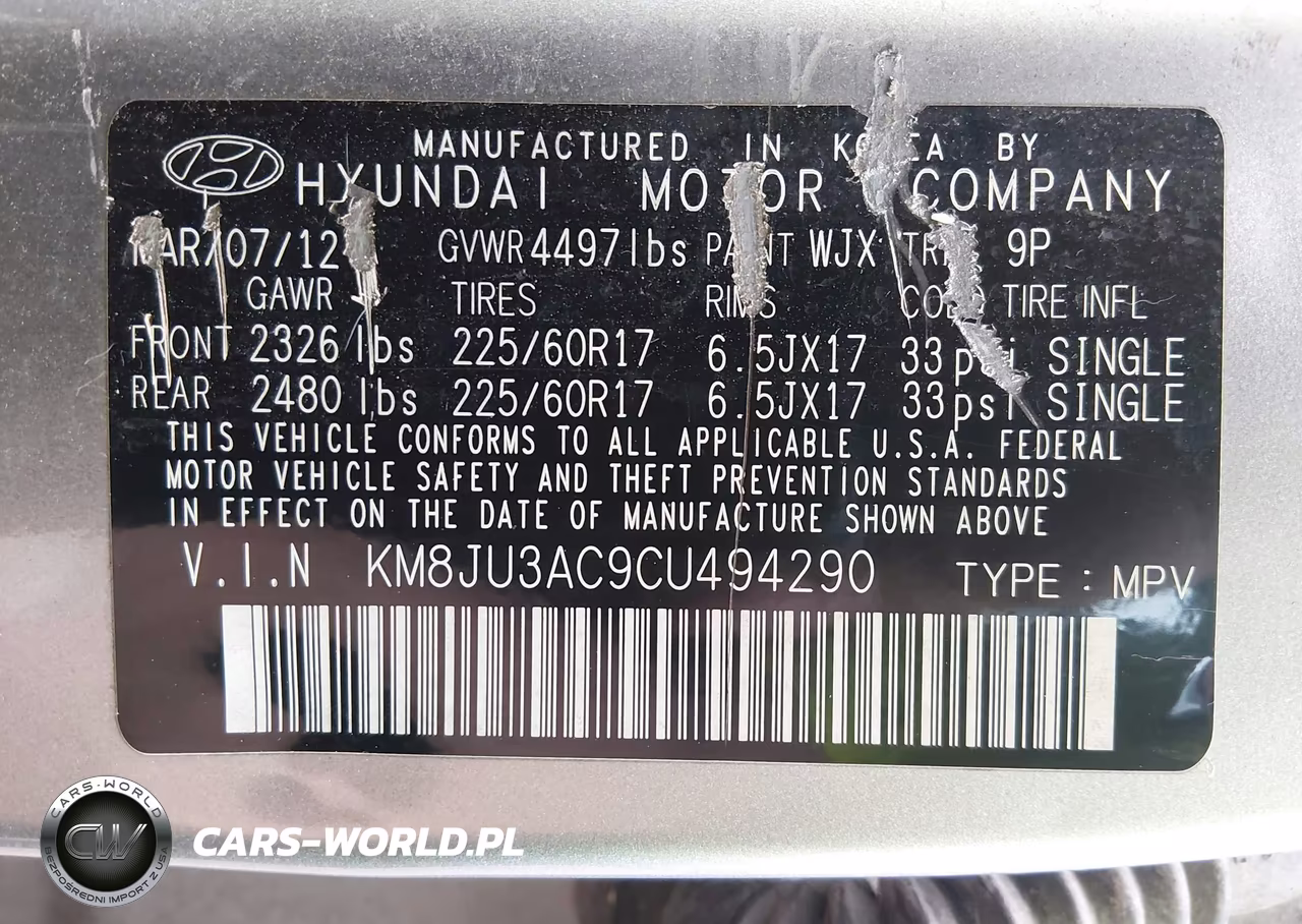 2012 Hyundai Tucson Gls VIN:KM8JU3AC9CU494290 - 9