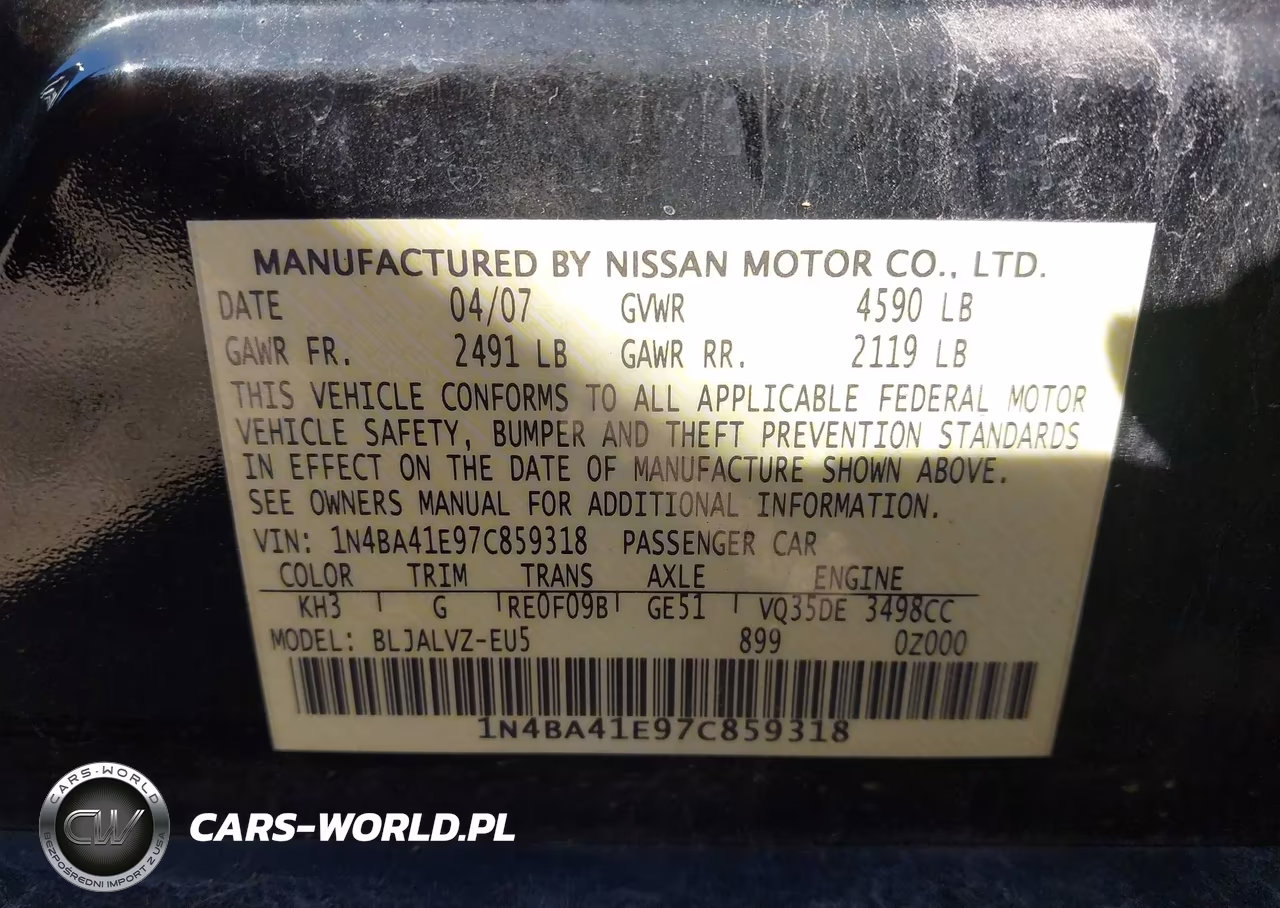 2007 Nissan Maxima 3.5 Se VIN:1N4BA41E97C859318 - 9