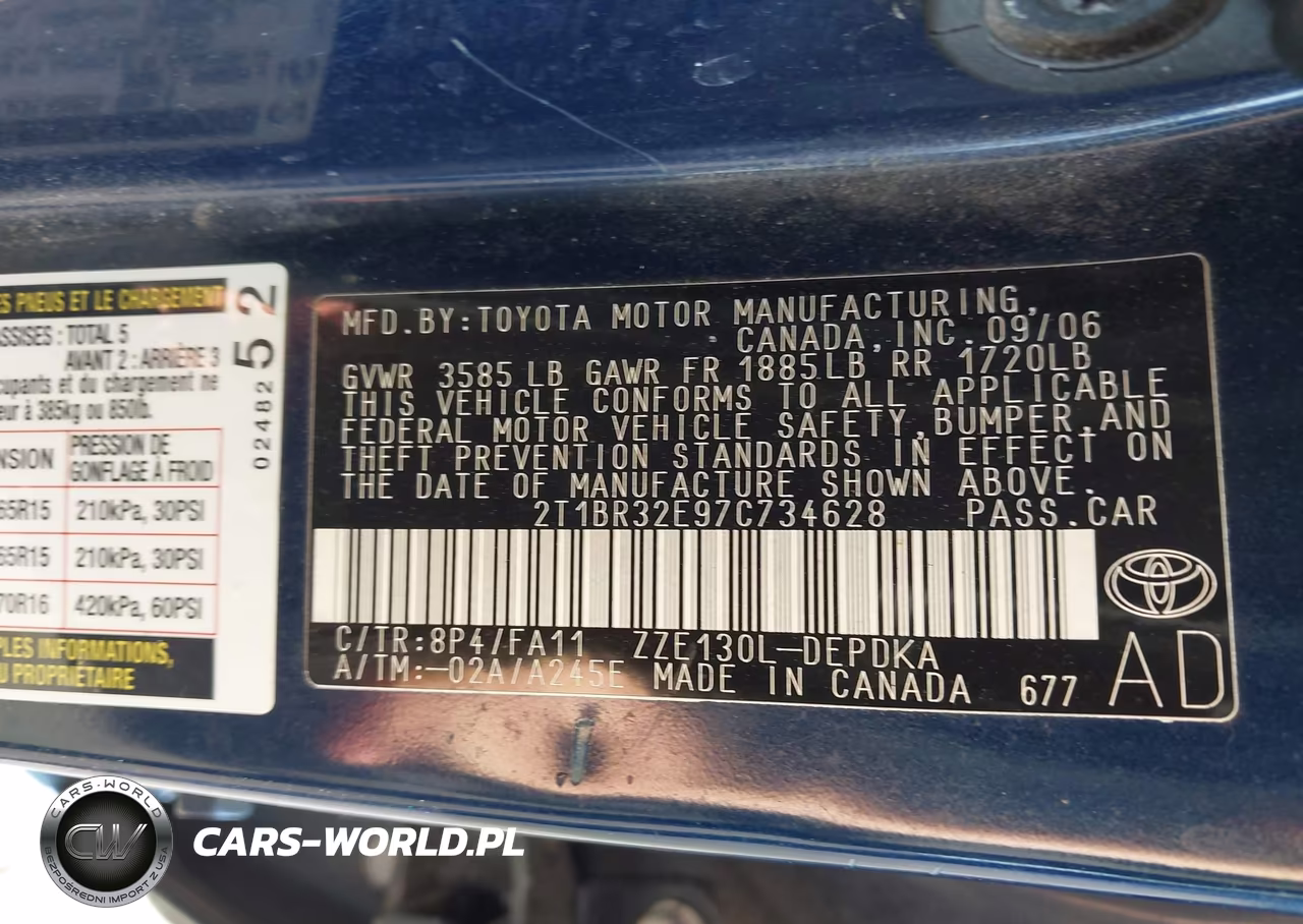 2007 Toyota Corolla Ce VIN:2T1BR32E97C734628 - 9