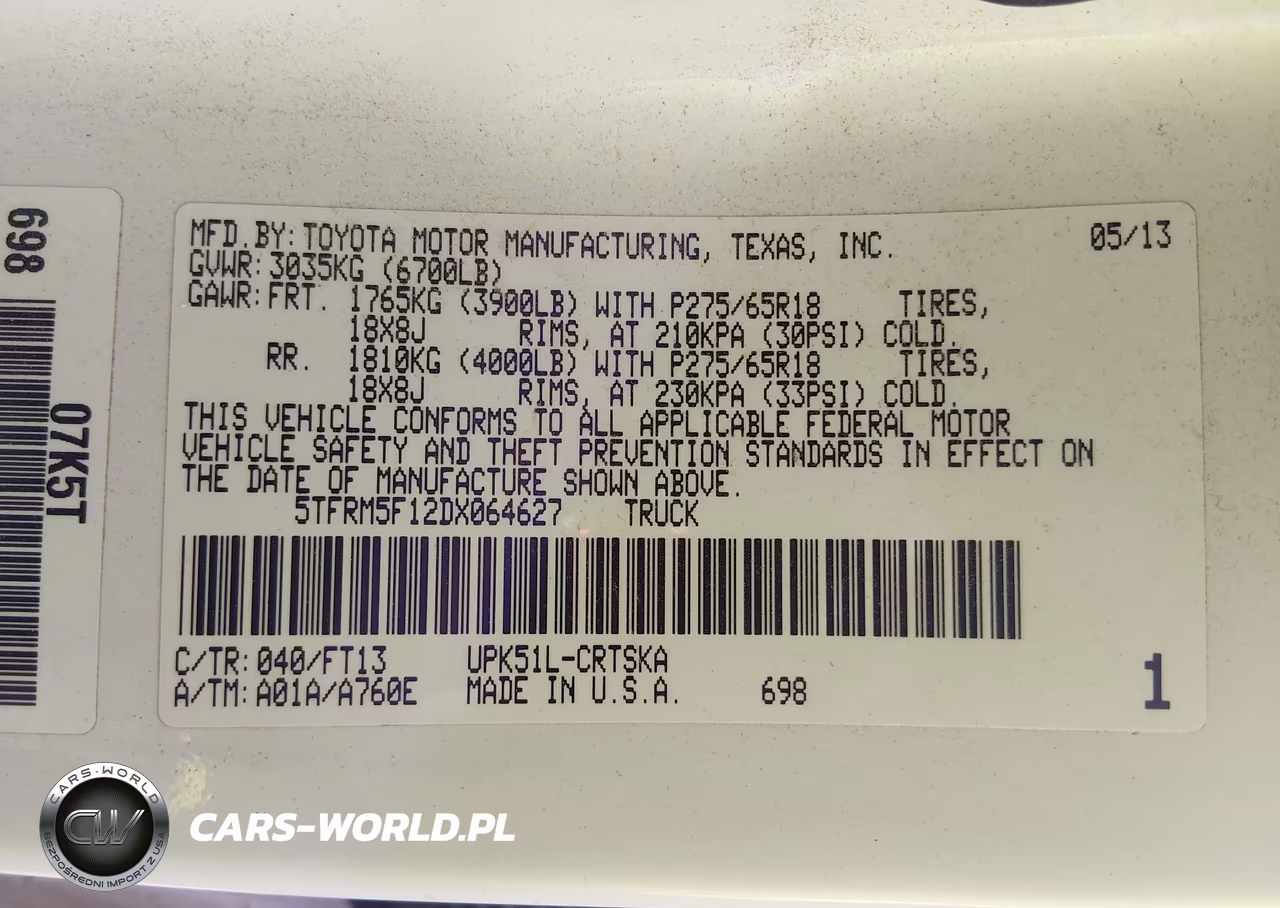 2013 Toyota Tundra Grade 4.6L V8 VIN:5TFRM5F12DX064627 - 9