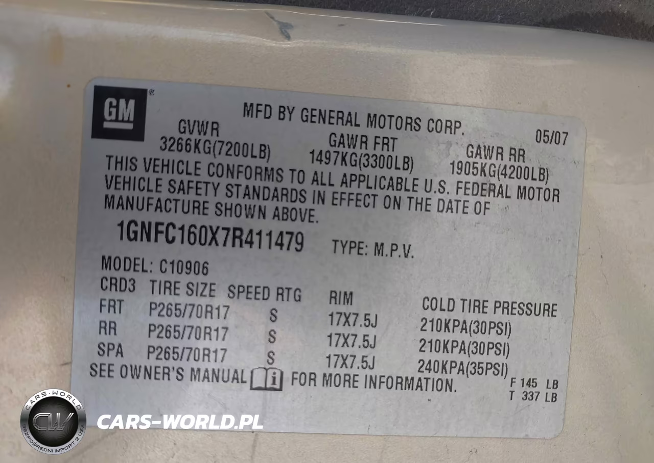 2007 Chevrolet Suburban 1500 Lt VIN:1GNFC160X7R411479 - 9