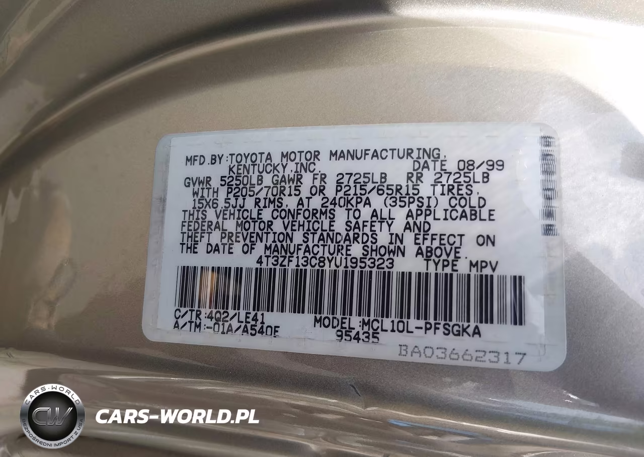 2000 Toyota Sienna Xle VIN:4T3ZF13C8YU195323 - 9