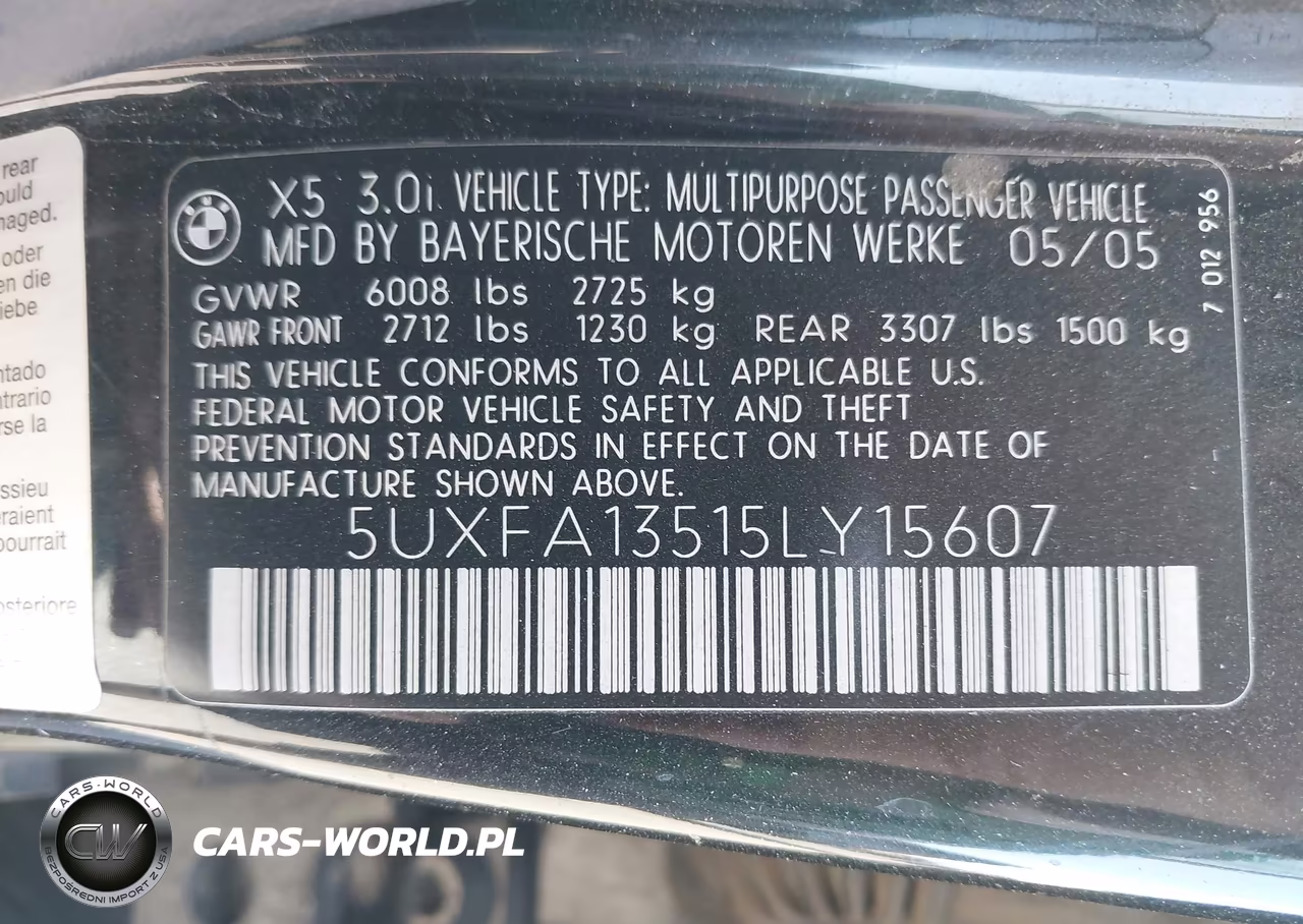 2005 BMW X5 3.0I VIN:5UXFA13515LY15607 - 9