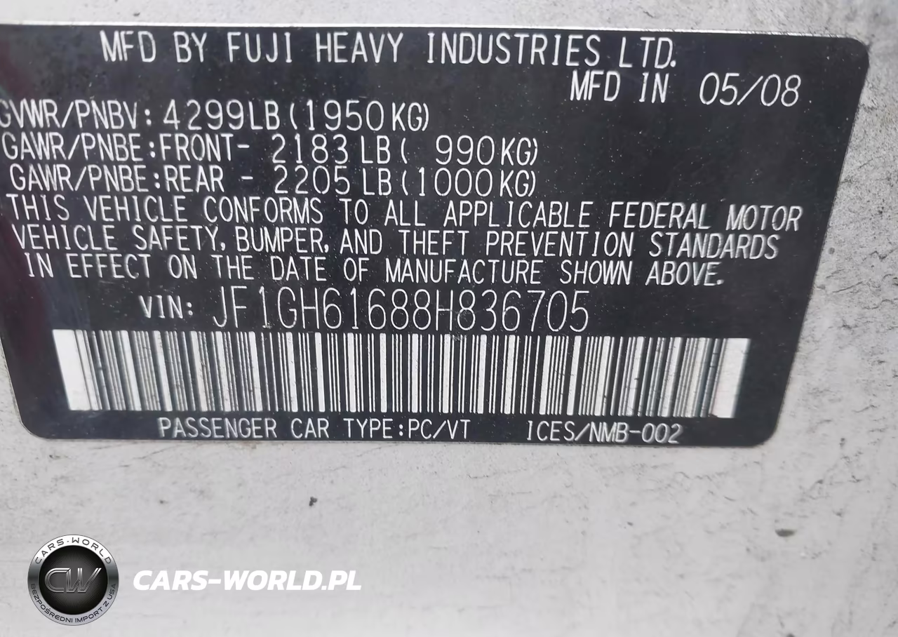 2008 Subaru Impreza 2.5I VIN:JF1GH61688H836705 - 9