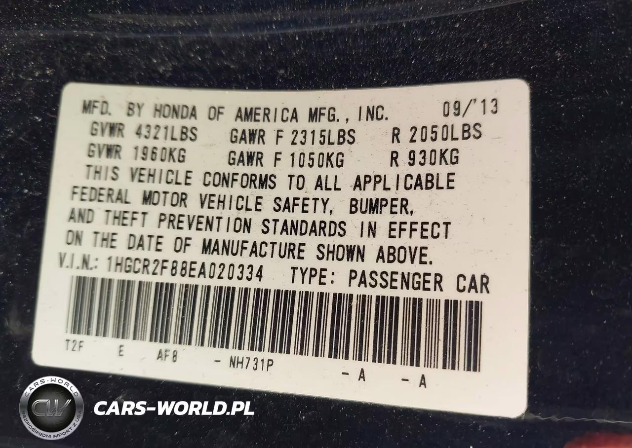 2014 Honda Accord Ex-L VIN:1HGCR2F88EA020334 - 9