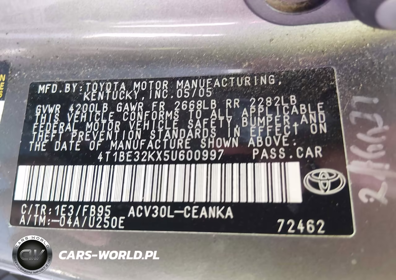 2005 Toyota Camry Le VIN:4T1BE32KX5U600997 - 9