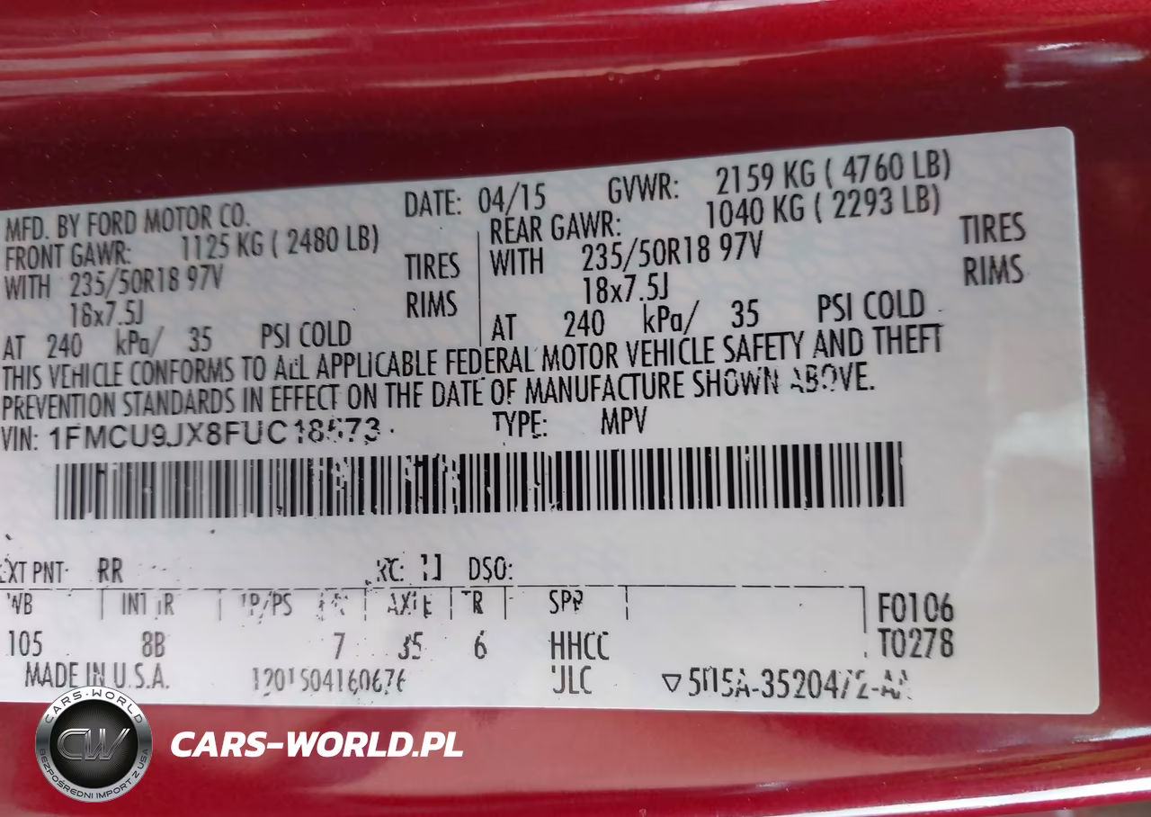 2015 Ford Escape Titanium VIN:1FMCU9JX8FUC18573 - 9