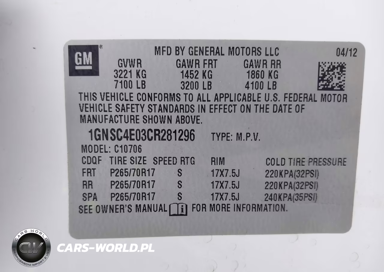 2012 Chevrolet Tahoe Commercial Fleet VIN:1GNSC4E03CR281296 - 9