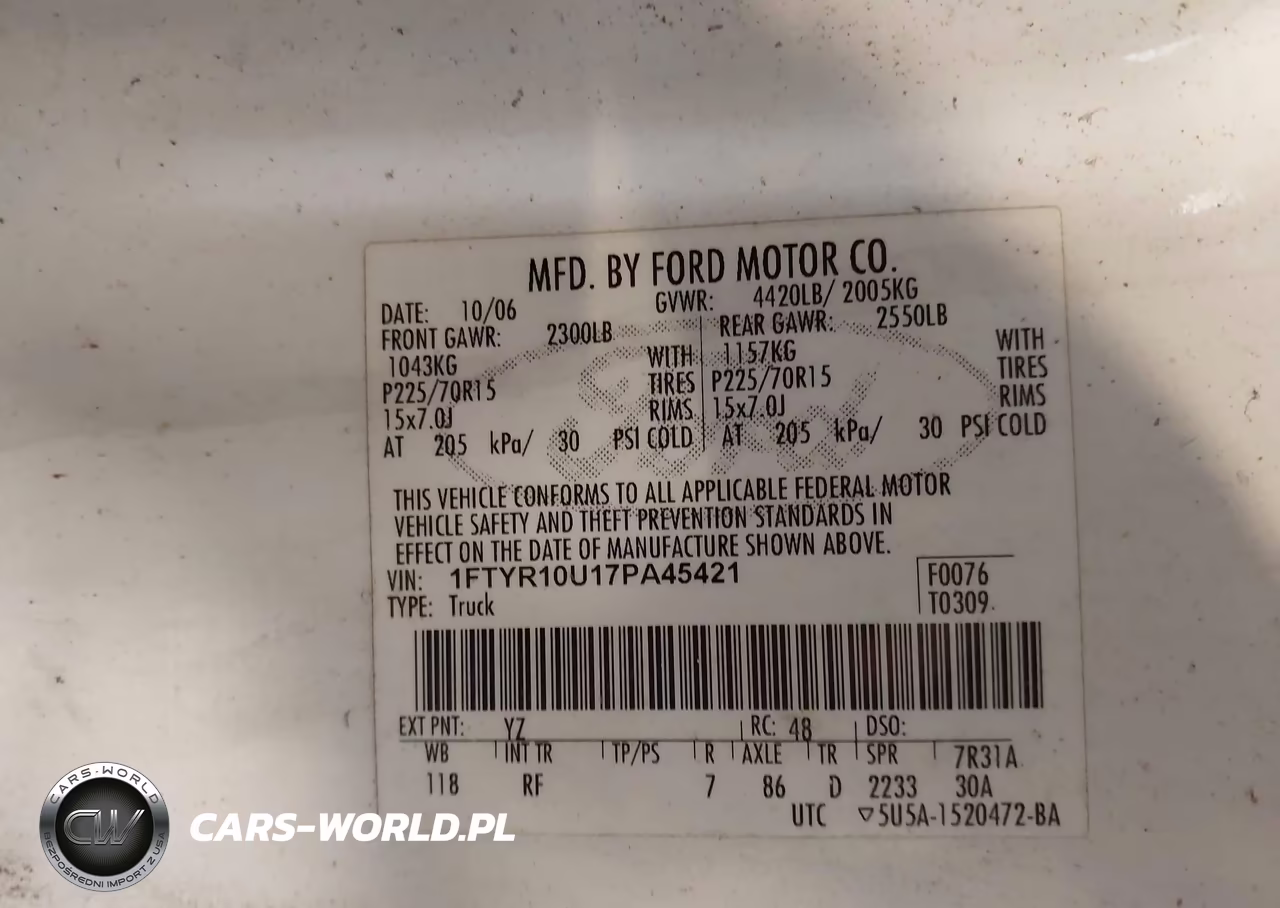 2007 Ford Ranger Sport-Stx-Xl-Xlt VIN:1FTYR10U17PA45421 - 9