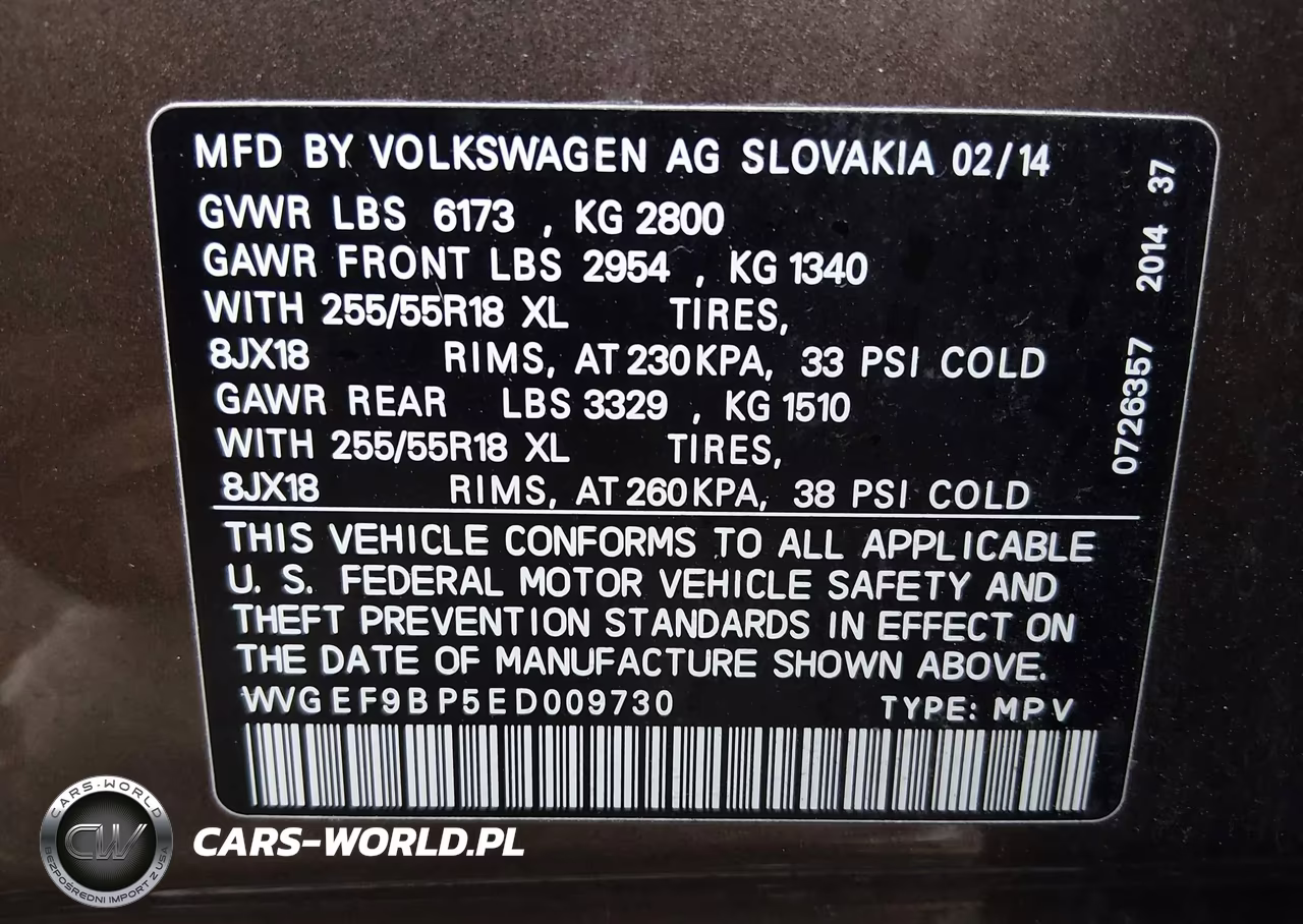 2014 Volkswagen Touareg 3.6L Sport VIN:WVGEF9BP5ED009730 - 9