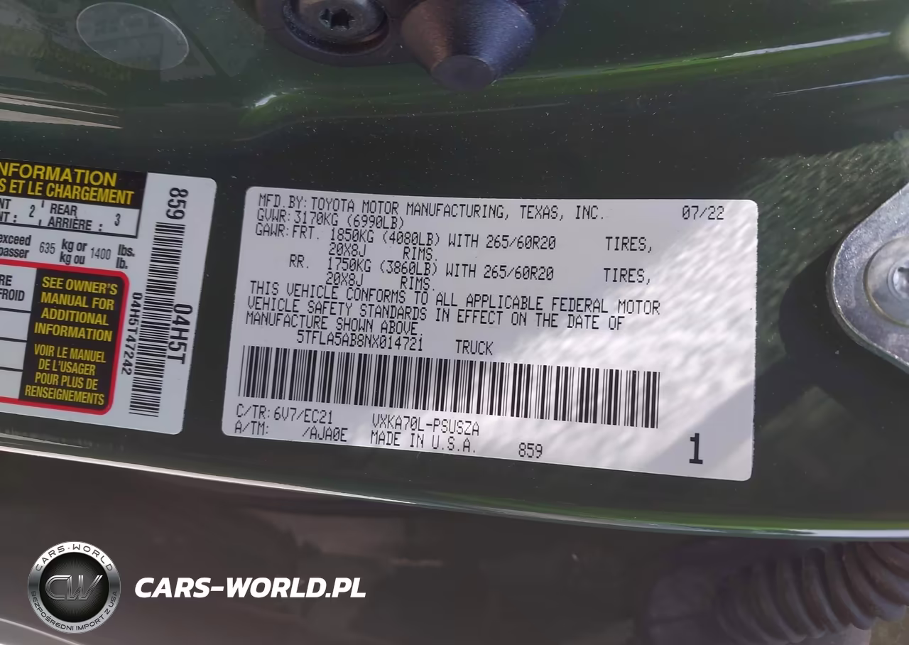 2022 Toyota Tundra Sr5 VIN:5TFLA5AB8NX014721 - 9