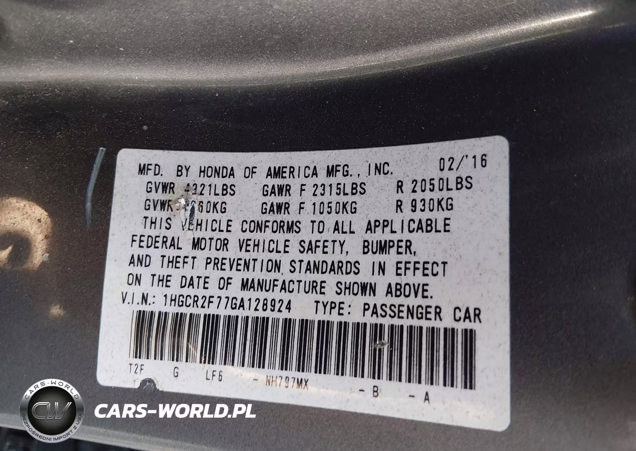 2016 Honda Accord Ex VIN:1HGCR2F77GA128924 - 9