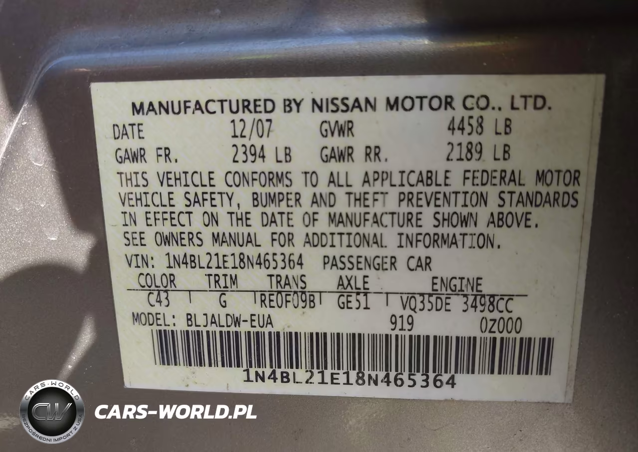 2008 Nissan Altima 3.5 Se VIN:1N4BL21E18N465364 - 9