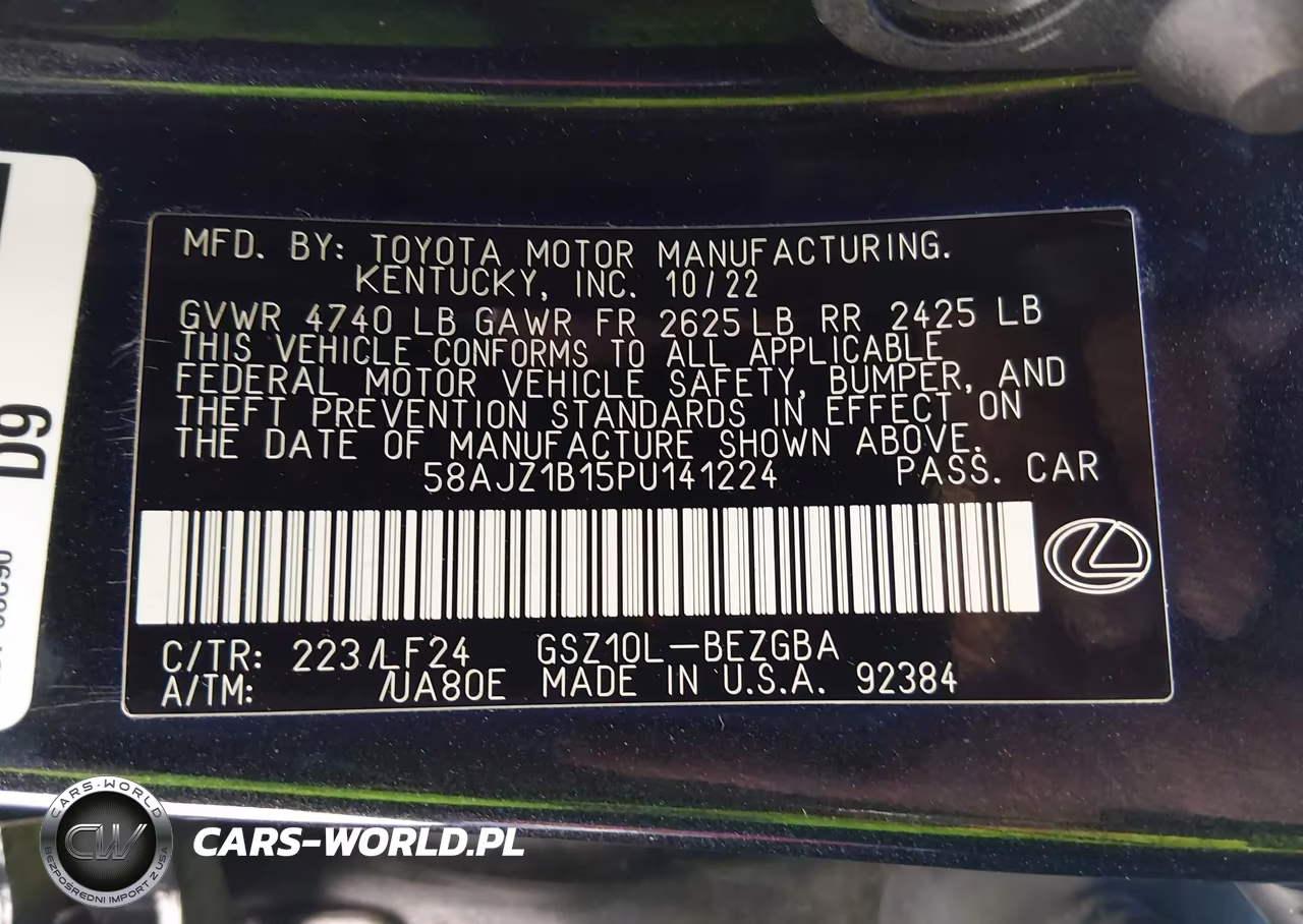 2023 Lexus Es 350 F Sport Handling VIN:58AJZ1B15PU141224 - 9