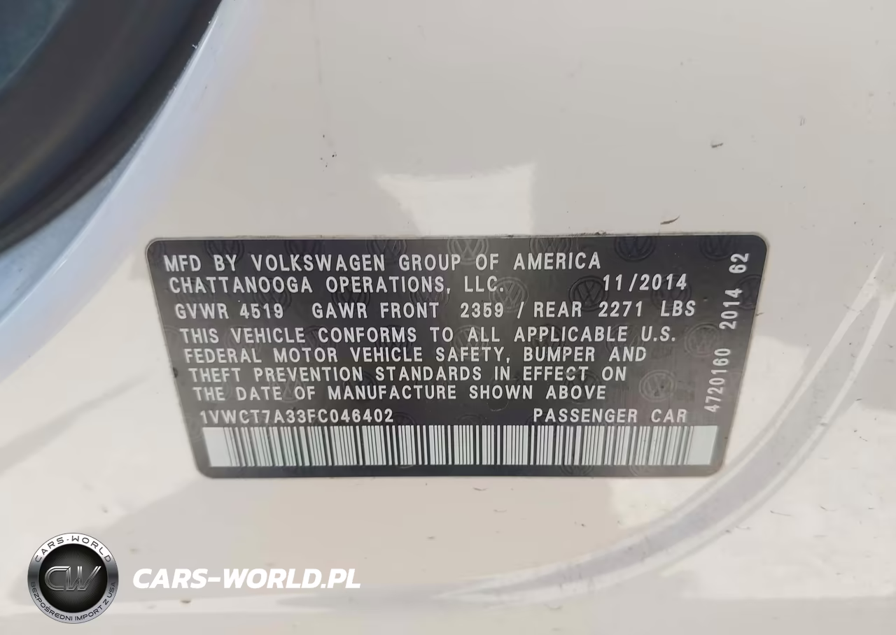 2015 Volkswagen Passat 1.8T Sel Premium VIN:1VWCT7A33FC046402 - 9