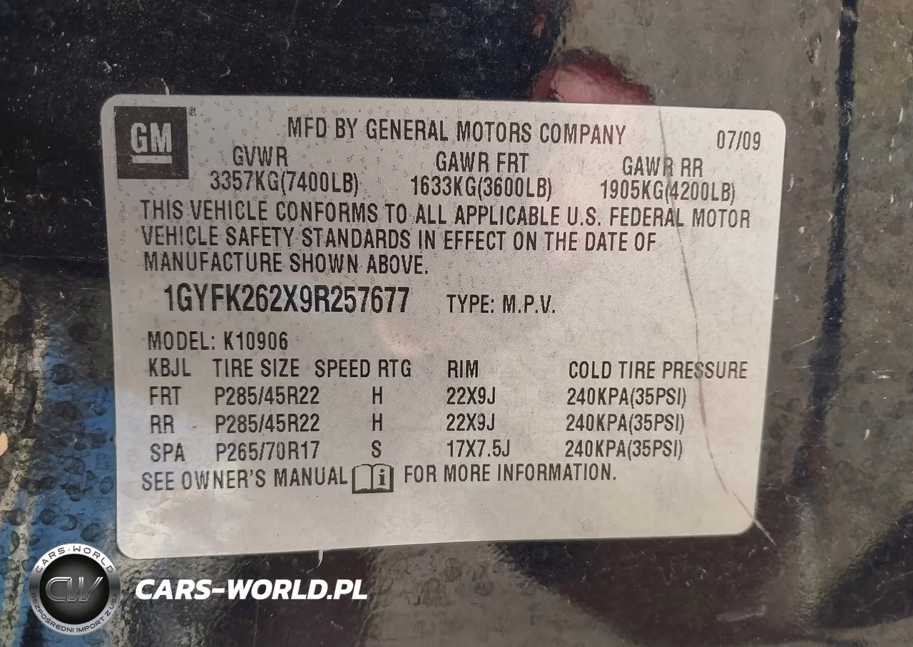 2009 Cadillac Escalade Esv Standard VIN:1GYFK262X9R257677 - 9