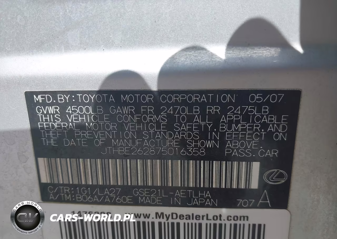 2007 Lexus Is 350 VIN:JTHBE262875016358 - 9