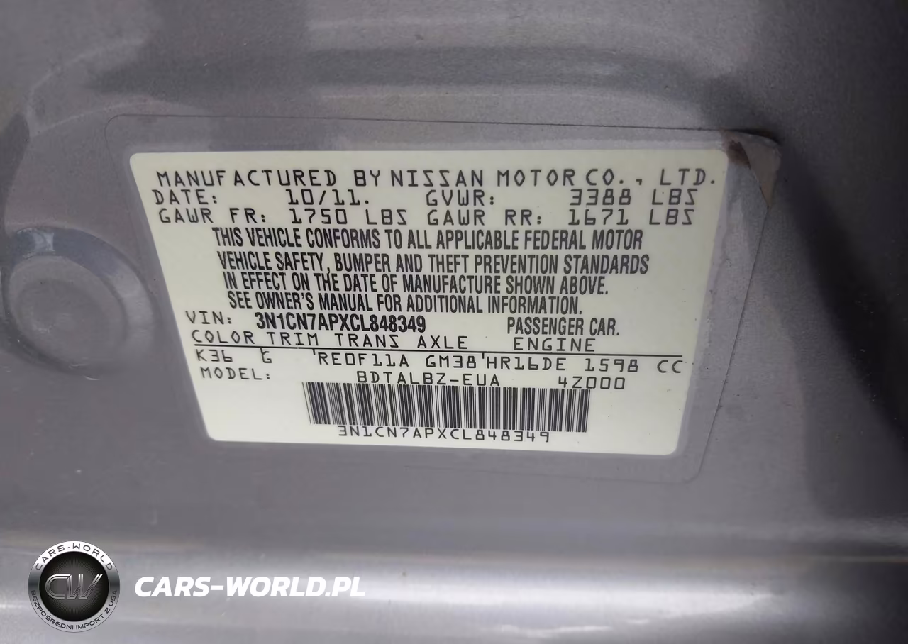 2012 Nissan Versa 1.6 Sv VIN:3N1CN7APXCL848349 - 9