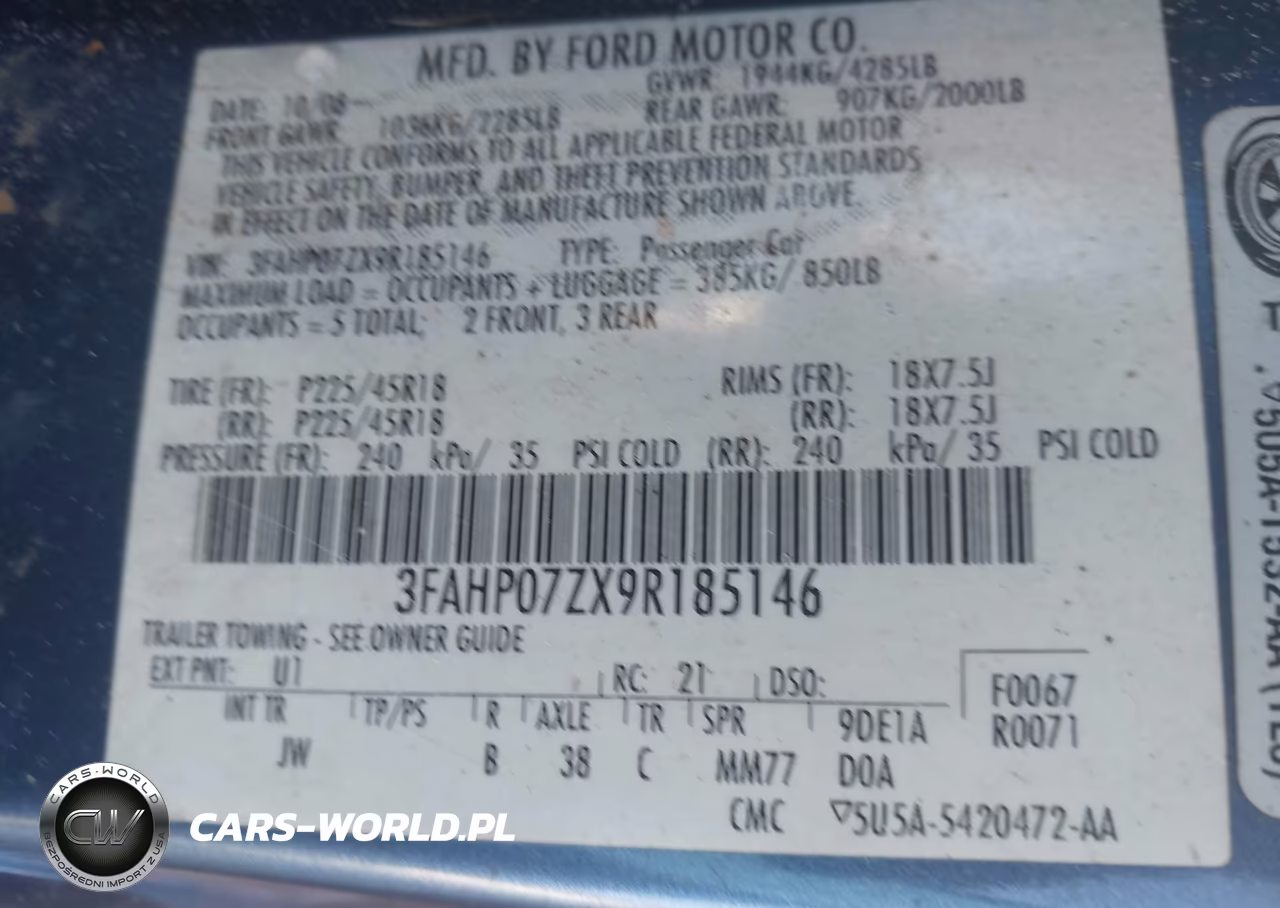 2009 Ford Fusion Se VIN:3FAHP07ZX9R185146 - 9