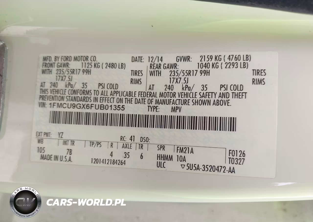 2015 Ford Escape Se VIN:1FMCU9GX6FUB01355 - 9