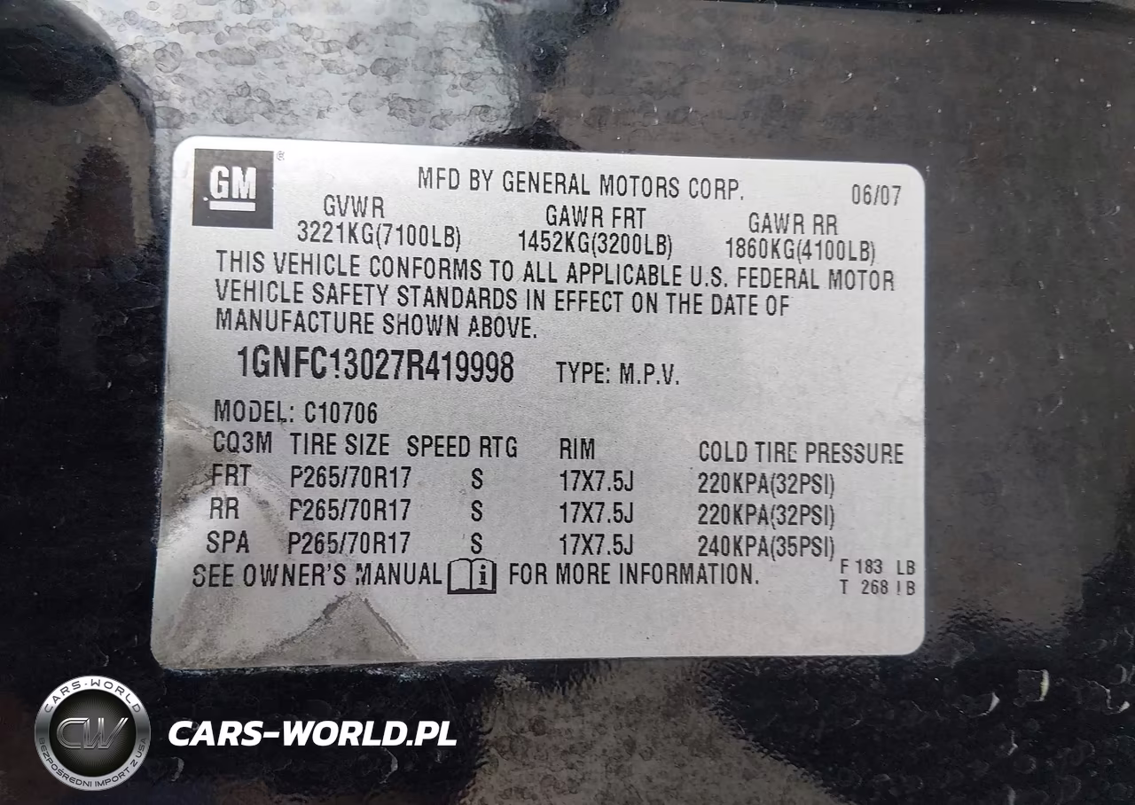 2007 Chevrolet Tahoe Ls VIN:1GNFC13027R419998 - 9