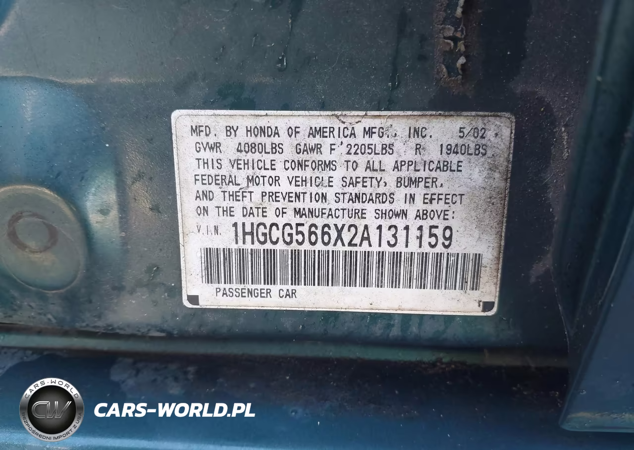 2002 Honda Accord 2.3 Ex VIN:1HGCG566X2A131159 - 9