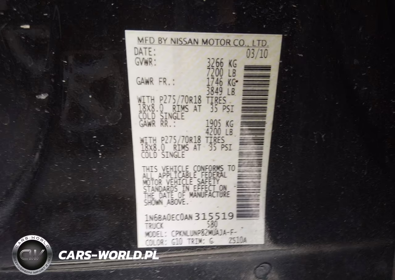 2010 Nissan Titan Pro-4X VIN:1N6BA0EC0AN315519 - 9