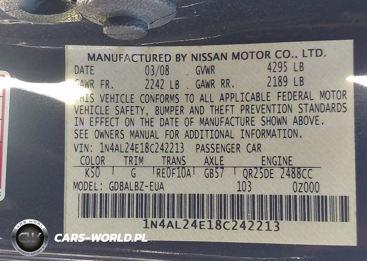 2008 Nissan Altima 2.5 S VIN:1N4AL24E18C242213 - 9