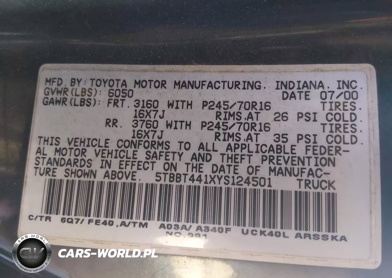 2000 Toyota Tundra Sr5 V8 VIN:5TBBT441XYS124501 - 9