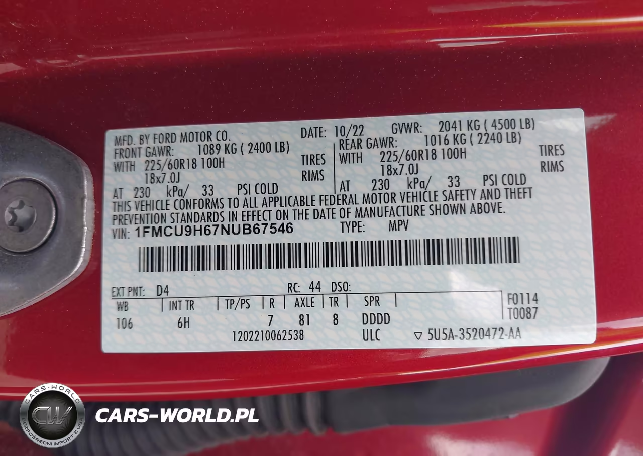 2022 Ford Escape Sel VIN:1FMCU9H67NUB67546 - 9