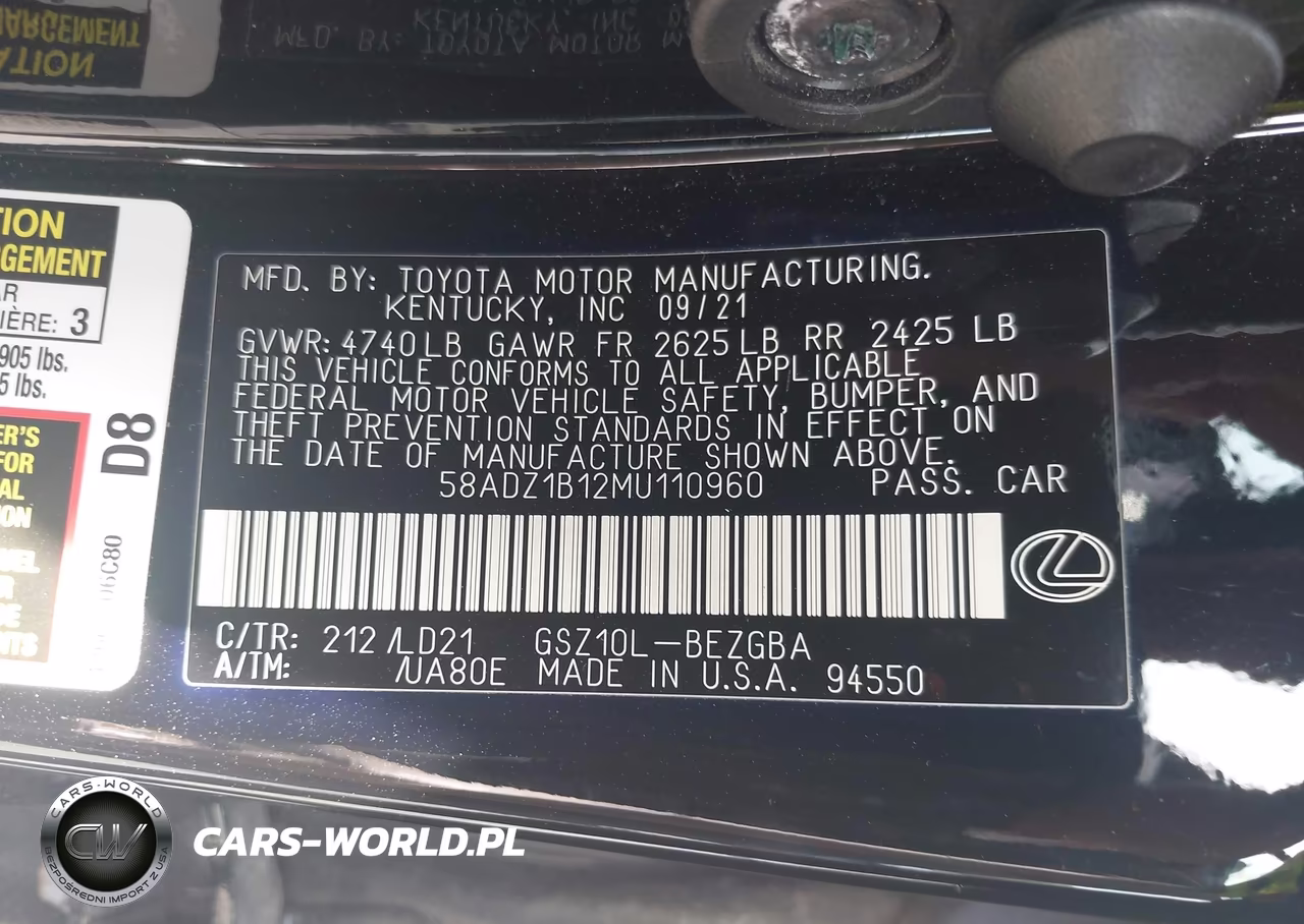 2021 Lexus Es 350 VIN:58ADZ1B12MU110960 - 9