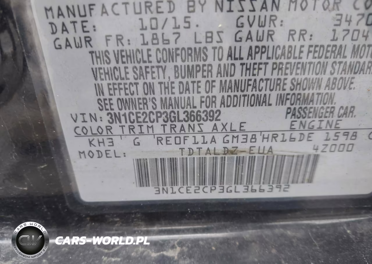 2016 Nissan Versa Note S (Sr)-S Plus-Sl-Sr-Sv VIN:3N1CE2CP3GL366392 - 9