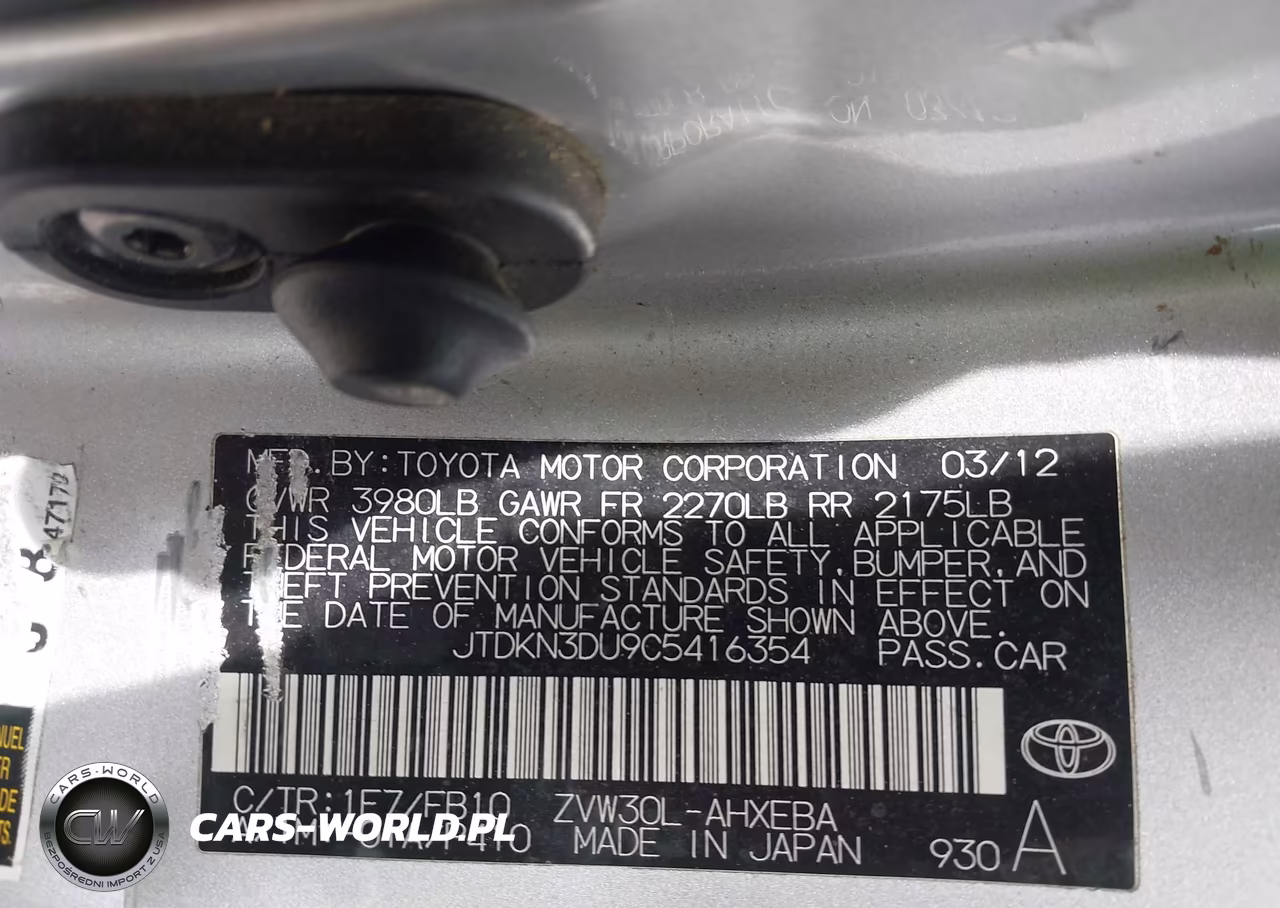 2012 Toyota Prius Two VIN:JTDKN3DU9C5416354 - 9