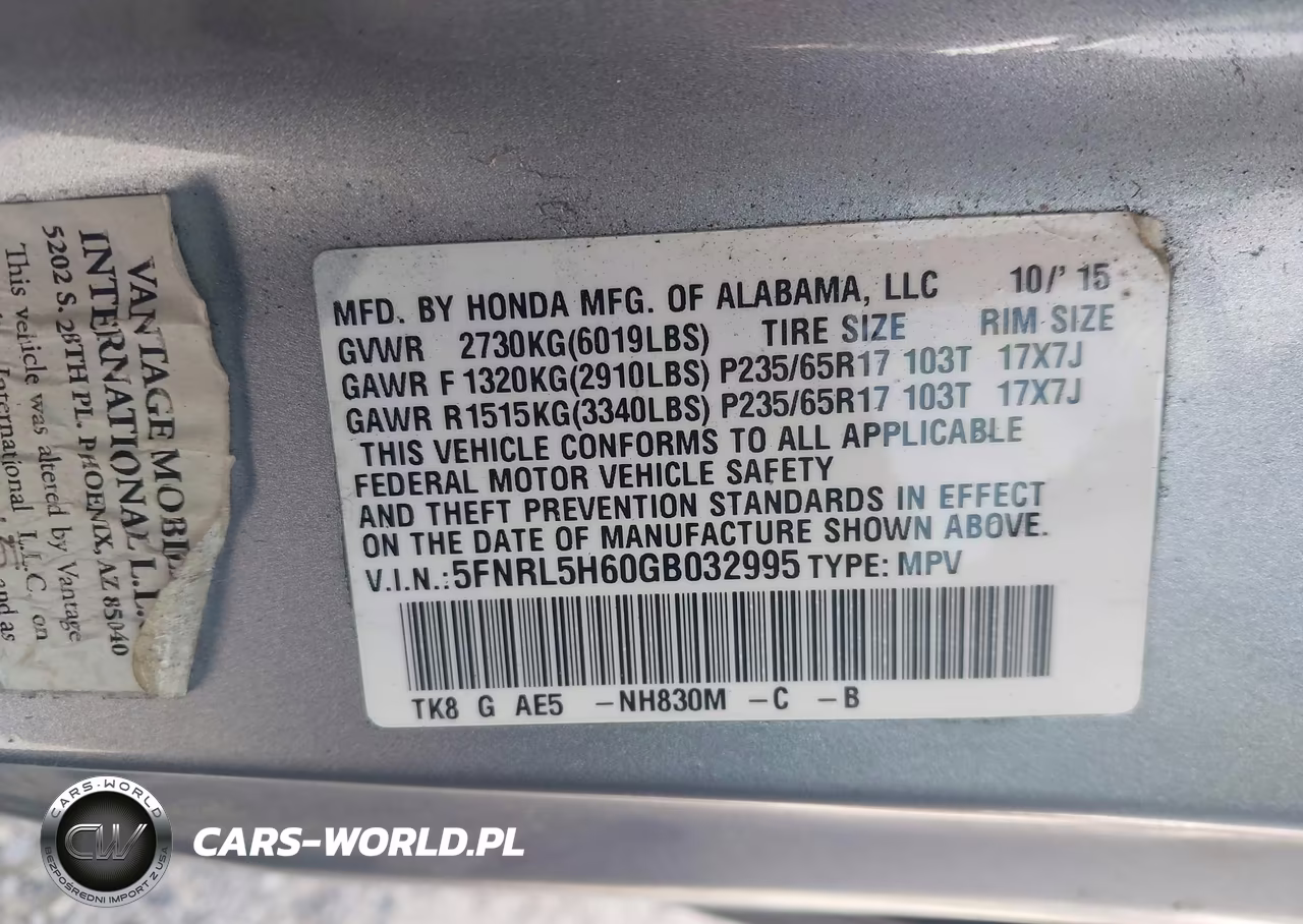 2016 Honda Odyssey Ex-L VIN:5FNRL5H60GB032995 - 9
