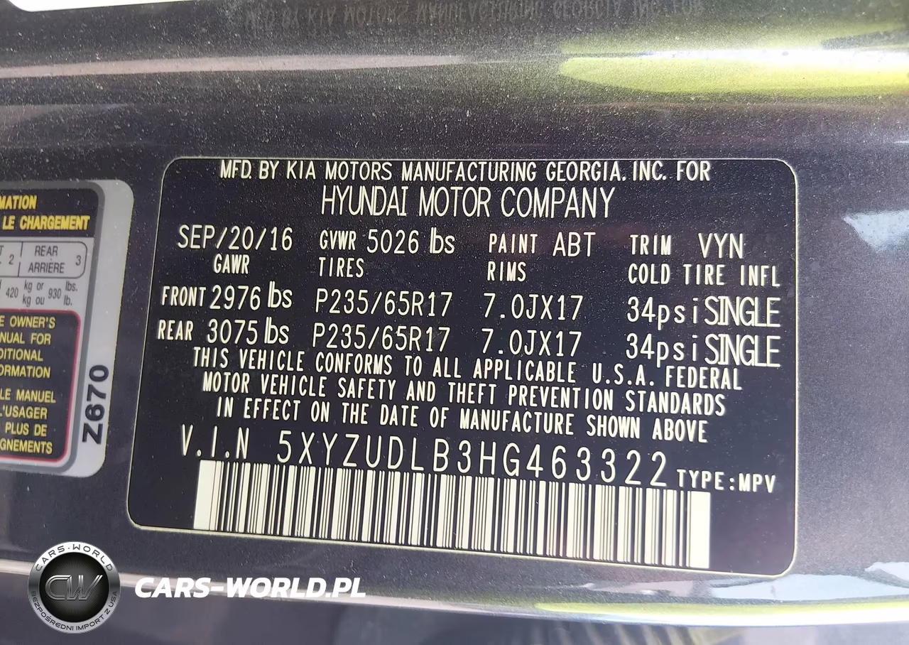 2017 Hyundai Santa Fe Sport 2.4L VIN:5XYZUDLB3HG463322 - 9
