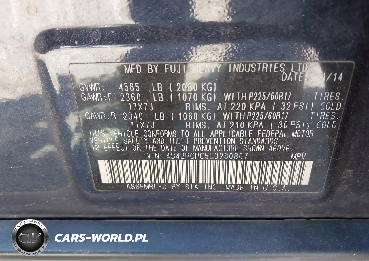 2014 Subaru Outback 2.5I Limited VIN:4S4BRCPC5E3280807 - 9