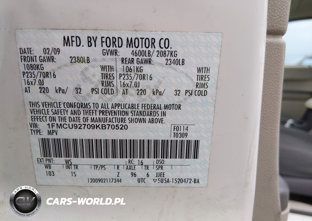 2009 Ford Escape Xls VIN:1FMCU92709KB70520 - 9