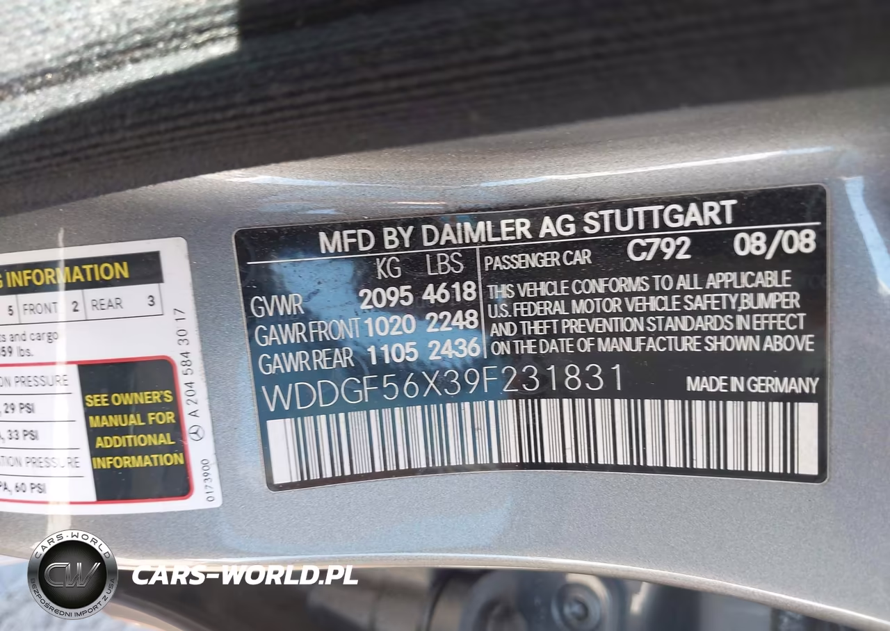 2009 Mercedes-Benz C 350 Sport VIN:WDDGF56X39F231831 - 9