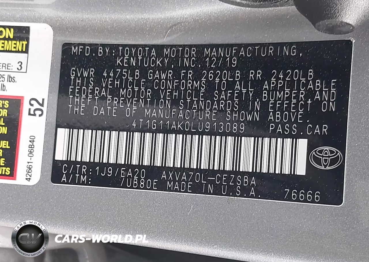 2020 Toyota Camry Se VIN:4T1G11AK0LU913089 - 9
