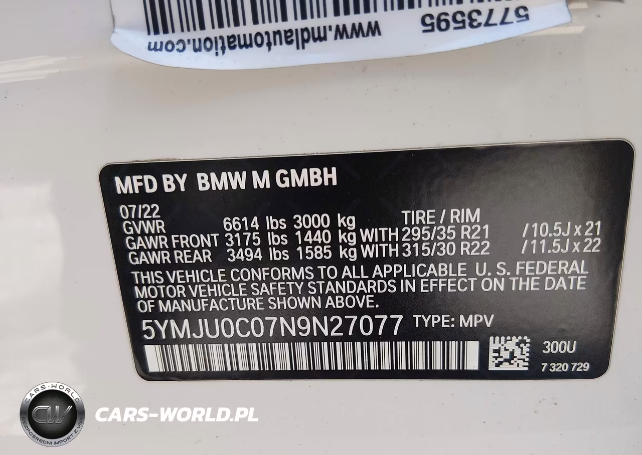 2022 BMW X5 M VIN:5YMJU0C07N9N27077 - 9