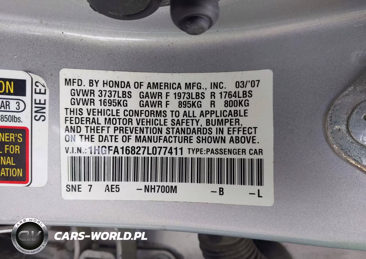 2007 Honda Civic Ex VIN:1HGFA16827L077411 - 9