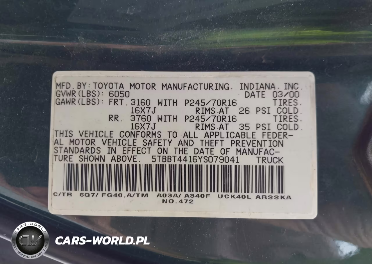 2000 Toyota Tundra Sr5 V8 VIN:5TBBT4416YS079041 - 9