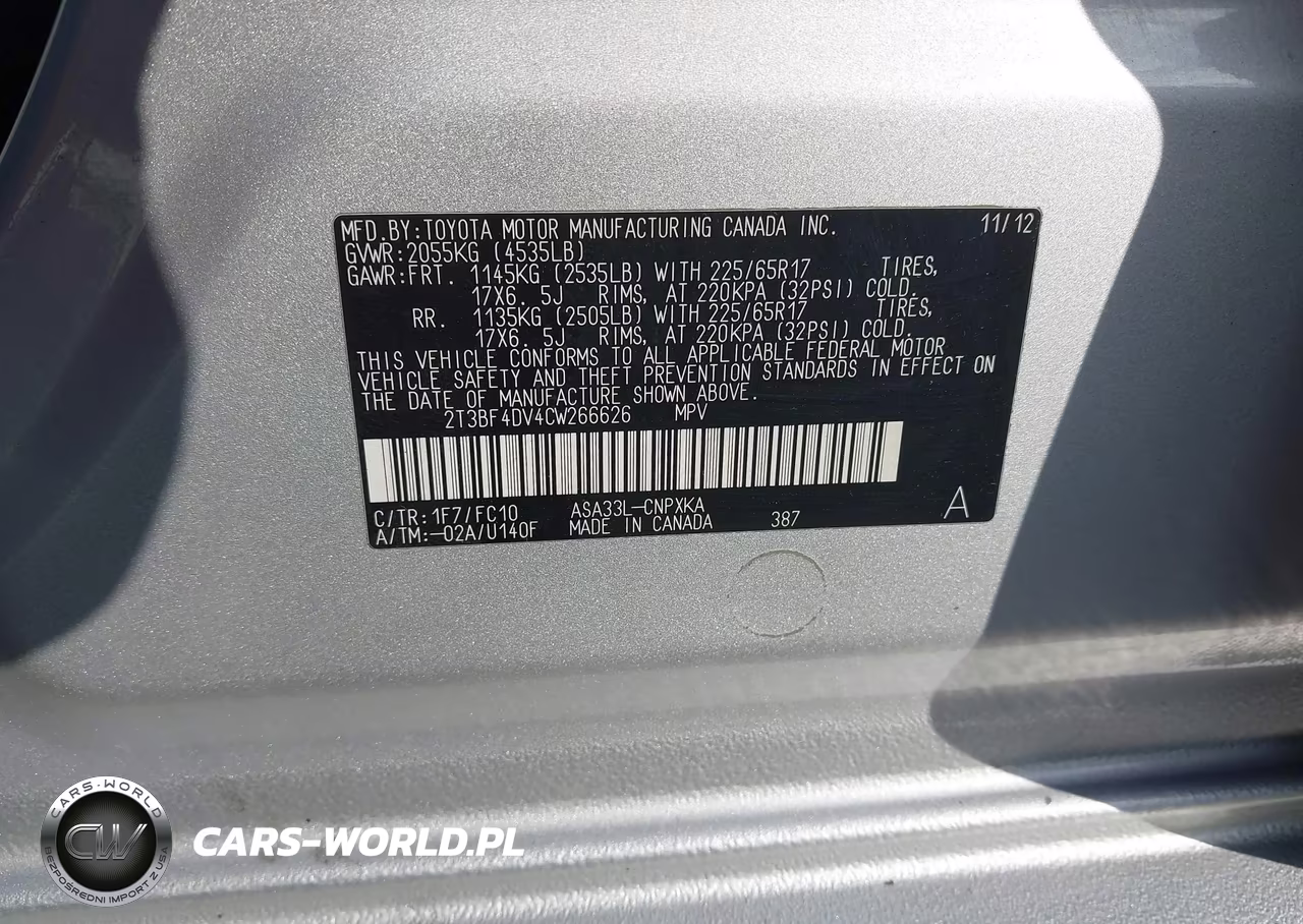 2012 Toyota Rav4 VIN:2T3BF4DV4CW266626 - 9