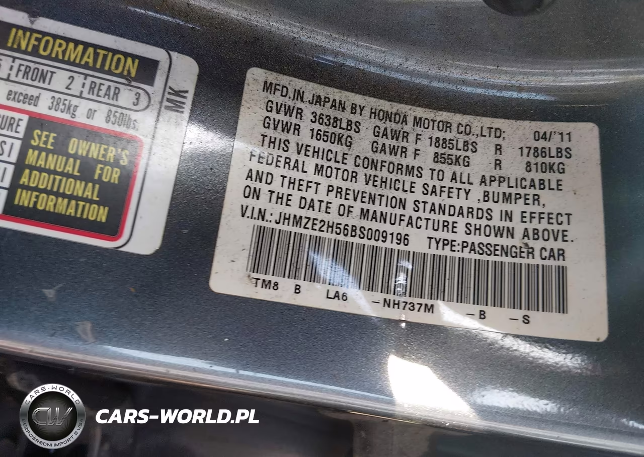2011 Honda Insight Lx VIN:JHMZE2H56BS009196 - 9