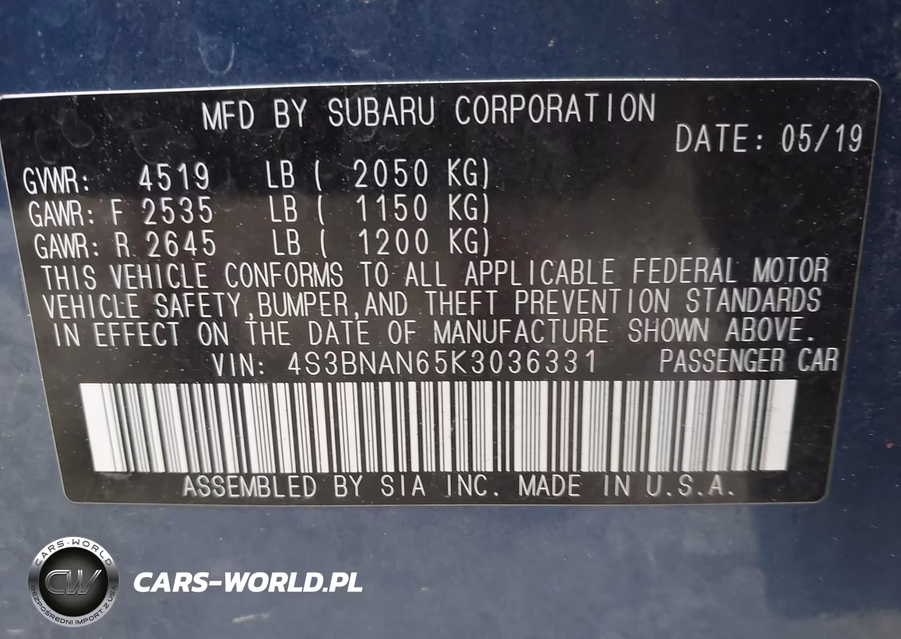 2019 Subaru Legacy 2.5I Limited VIN:4S3BNAN65K3036331 - 9