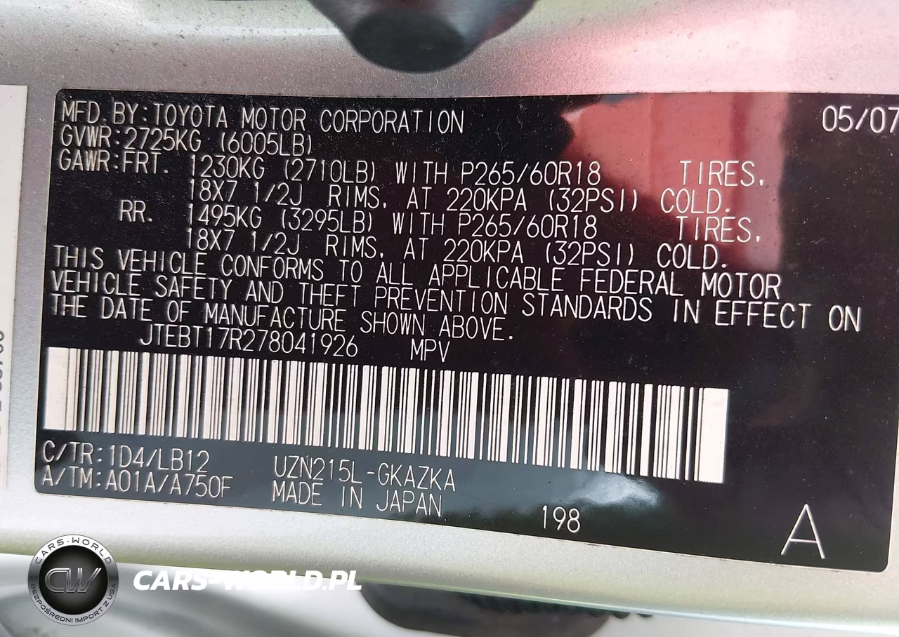 2007 Toyota 4Runner Limited V8 VIN:JTEBT17R278041926 - 9