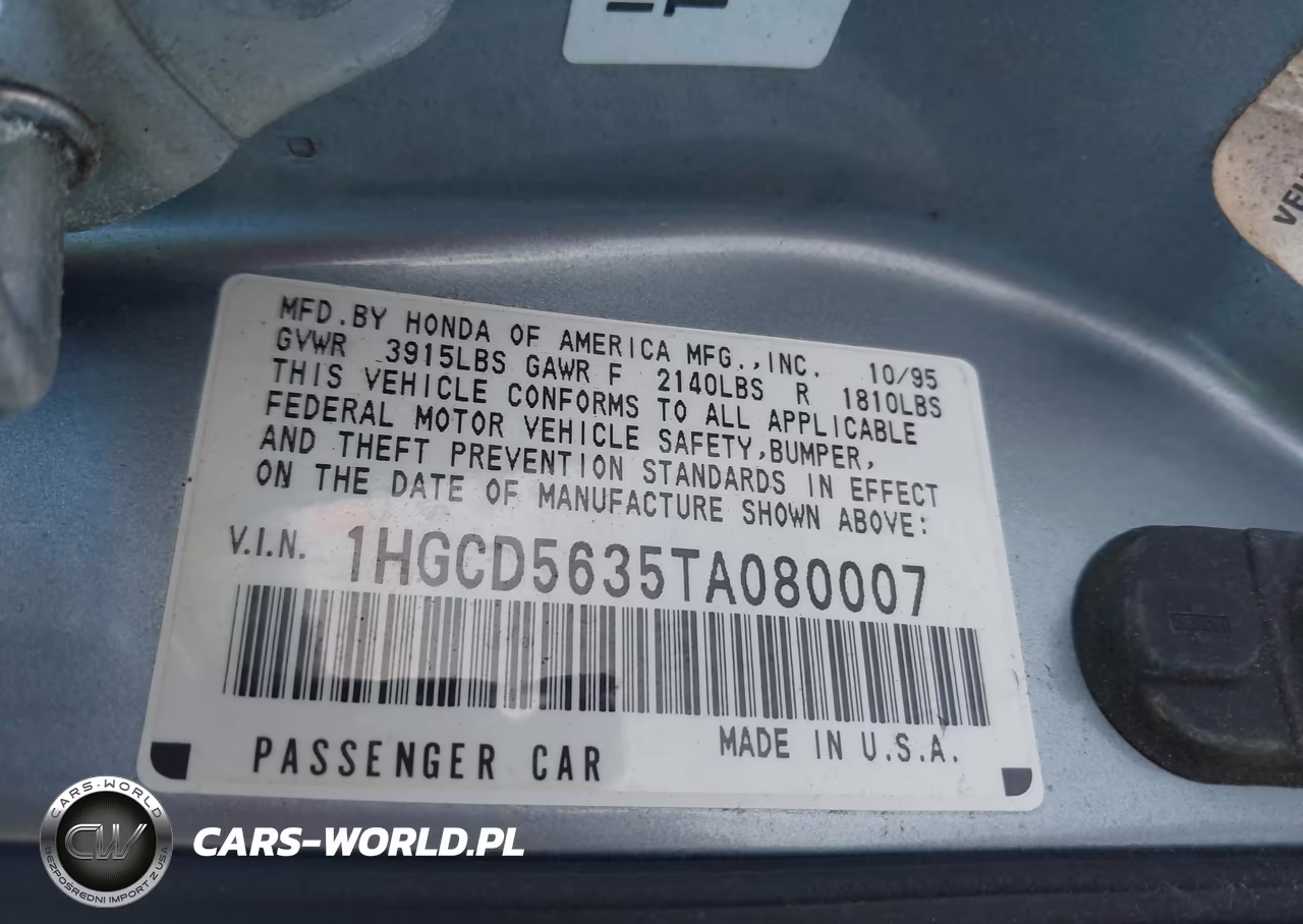 1996 Honda Accord Lx-Ex VIN:1HGCD5635TA080007 - 9