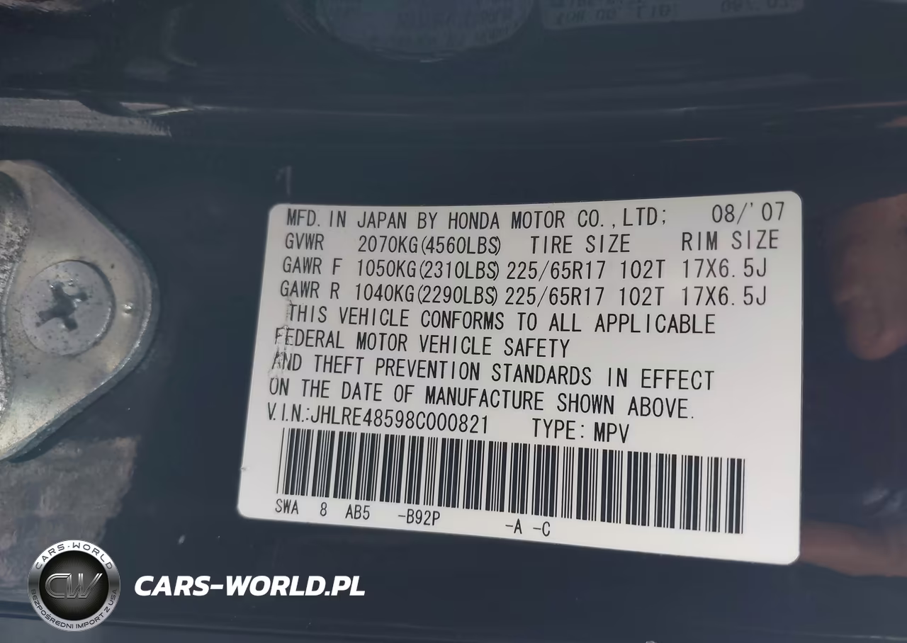 2008 Honda Cr-V Ex VIN:JHLRE48598C000821 - 9