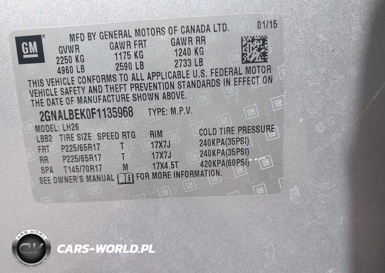 2015 Chevrolet Equinox 1Lt VIN:2GNALBEK0F1135968 - 9