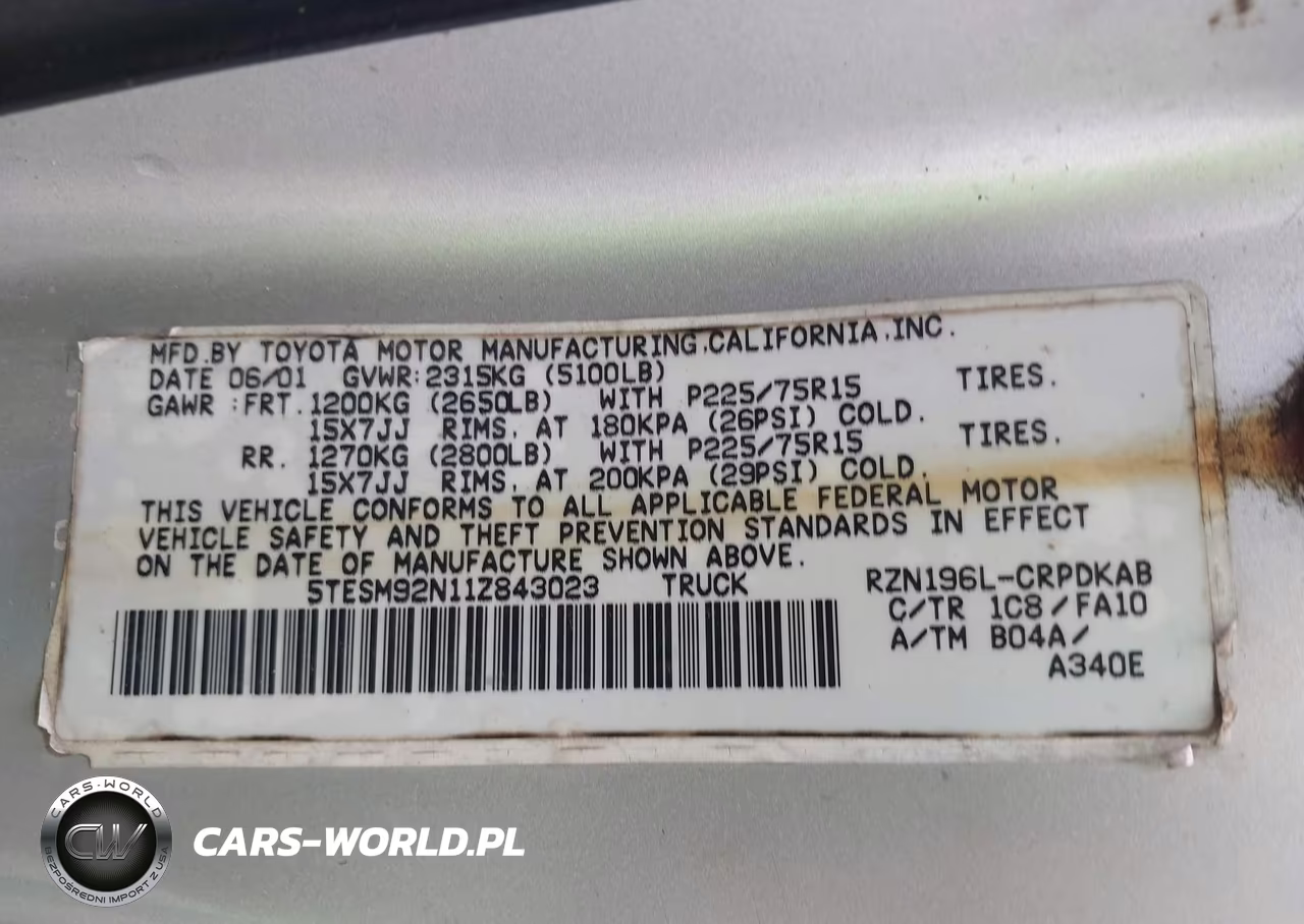 2001 Toyota Tacoma Prerunner VIN:5TESM92N11Z843023 - 9
